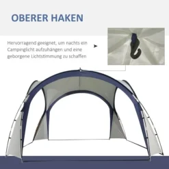 Have-/partytelt 3,5×3,5×2,3 m, solbeskyttelse, glasfiber & polyester, creme/blå