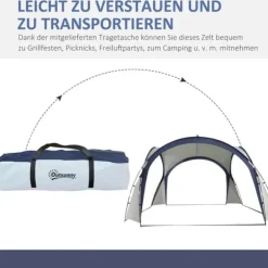 Have-/partytelt 3,5×3,5×2,3 m, solbeskyttelse, glasfiber & polyester, creme/blå