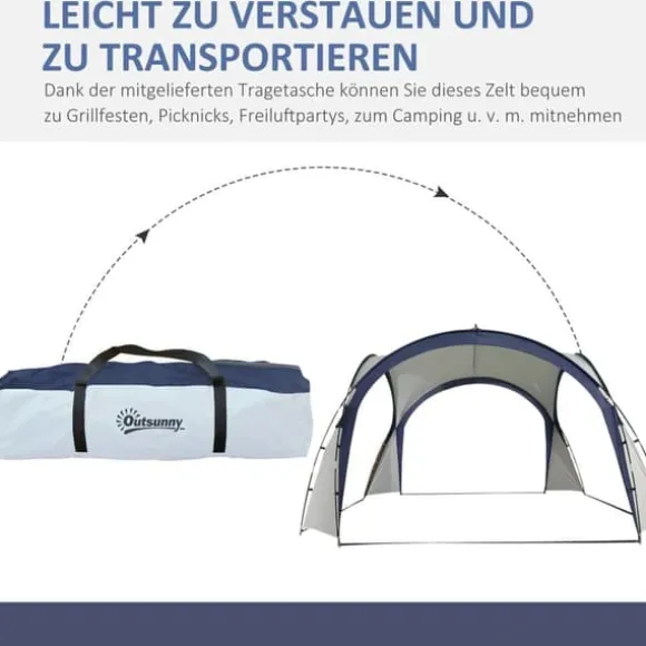 Have-/partytelt 3,5×3,5×2,3 m, solbeskyttelse, glasfiber & polyester, creme/blå