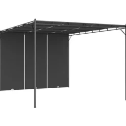 Havepavillon med gardin - Pulverlakeret stål | Farve: Antracitgrå | Størrelse: 4x3x2,25 m