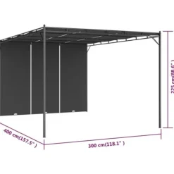 Havepavillon med gardin - Pulverlakeret stål | Farve: Antracitgrå | Størrelse: 4x3x2,25 m