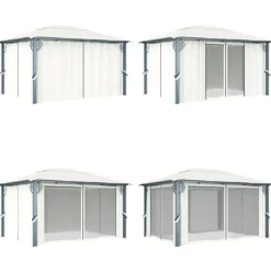Havepavillon med gardin 400x300 cm aluminium cremefarvet - Pavillon - Pavilloner - Home & Living