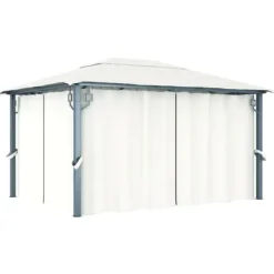Havepavillon med gardin 400x300 cm aluminium cremefarvet - Pavillon - Pavilloner - Home & Living
