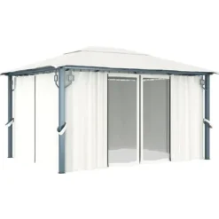 Havepavillon med gardin 400x300 cm aluminium cremefarvet - Pavillon - Pavilloner - Home & Living