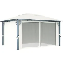 Havepavillon med gardin 400x300 cm aluminium cremefarvet - Pavillon - Pavilloner - Home & Living