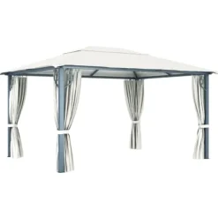 Havepavillon med gardin 400x300 cm aluminium cremefarvet - Pavillon - Pavilloner - Home & Living