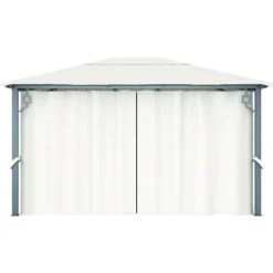 Havepavillon med gardin 400x300 cm aluminium cremefarvet - Pavillon - Pavilloner - Home & Living