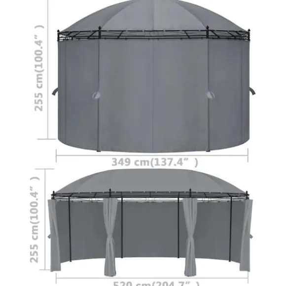Havepavillon med gardiner - Stærkt stålstel | Størrelse: 520x349x255 cm | Farve: Antracitgrå
