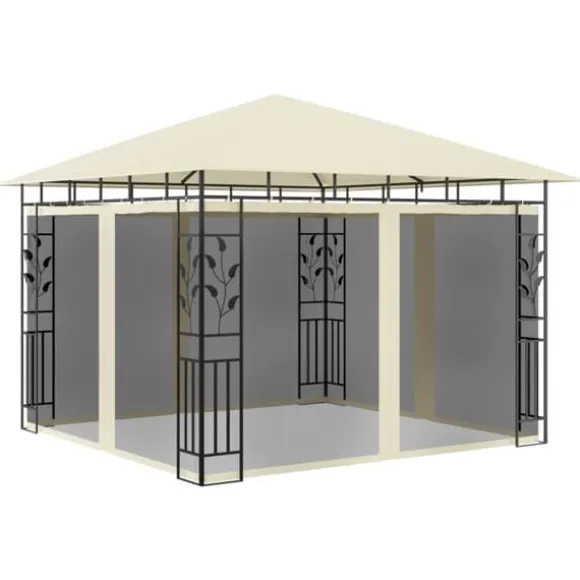 Havepavillon med myggenet - Stabil metalkonstruktion | Farve: Creme | Størrelse: 3x3x2,73 m