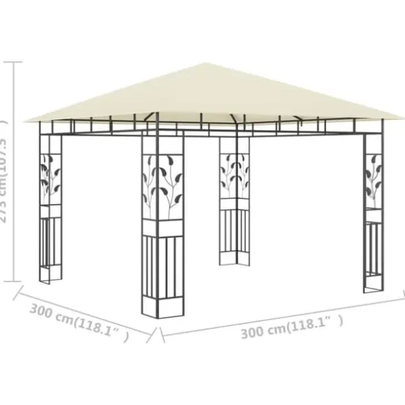 Havepavillon med myggenet - Stabil metalkonstruktion | Farve: Creme | Størrelse: 3x3x2,73 m