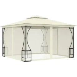 Havepavillon med net 300x300 cm - Ideel til udendørs begivenheder | Farve: Creme