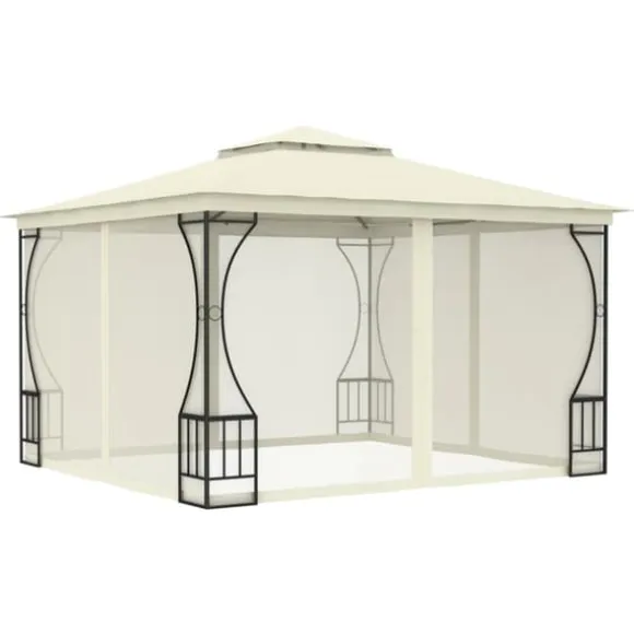 Havepavillon med net 300x300 cm - Ideel til udendørs begivenheder | Farve: Creme