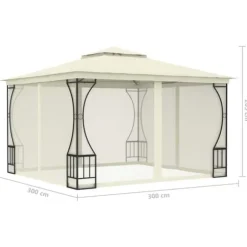 Havepavillon med net 300x300 cm - Ideel til udendørs begivenheder | Farve: Creme