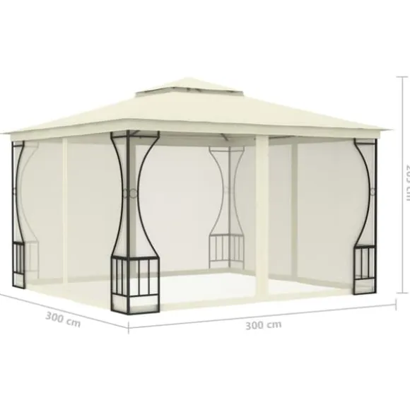 Havepavillon med net 300x300 cm - Ideel til udendørs begivenheder | Farve: Creme