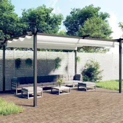 Havepavillon med sammenrulleligt tag - UV-resistent & vandafvisende | Størrelse: 4x3 m | Farve: Creme
