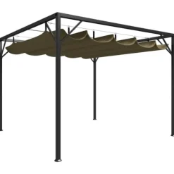 Havepavillon med tilbagetrækkeligt tag 3x3 m 180 g/m² gråbrun - Havepavillon - Havepavilloner - Home & Living