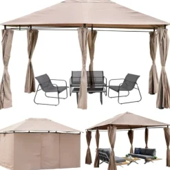 Havepavillon 3x4m med SIDEVÆGGE og gardiner, vandtæt, STÆRKT TELT