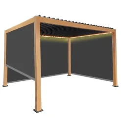 Havepergola 3x4 m ALUMINIUM 4 gardiner SIDE LED-belysning FJERNBETJENING