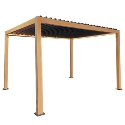 Havepergola 3x4 m ALUMINIUM 4 gardiner SIDE LED-belysning FJERNBETJENING