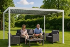 Havepergola 3x4 m med JUSTERBART ALUMINIUMSTAG, hvid, til TERRASSE, stærk