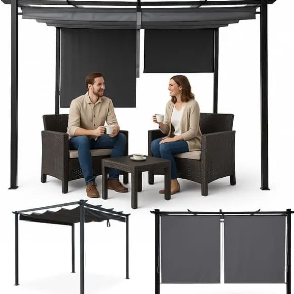 Havepergola 3x4 m stål 2,4 m vandtæt med 4 sidemarkiser
