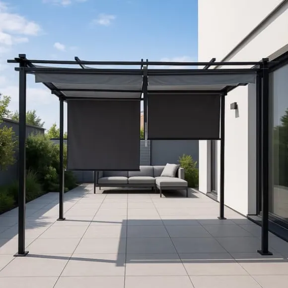 Havepergola 3x4 m stål 2,4 m vandtæt med 4 sidemarkiser