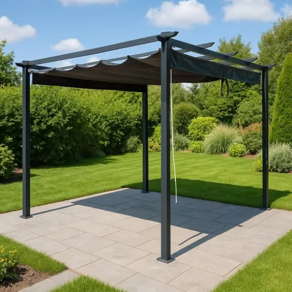 Havepergola 3x4 m stål 2,4 m vandtæt med 4 sidemarkiser