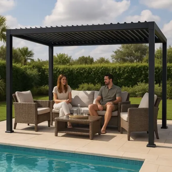 HAVEPergola 3x4m justerbart lameltag ANTRACIT terrasse ALUMINIUM