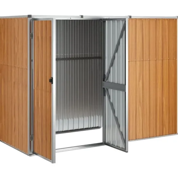 Haveredskabsskur i galvaniseret stål - Opbevaring til haveredskaber | Størrelse: 225x89x161 cm | Farve: Brun