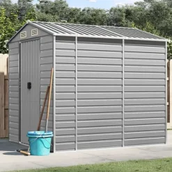 Haveskur i galvaniseret stål - Multifunktionel opbevaring | Størrelse: 191x215x198 cm | Farve: Lysegrå