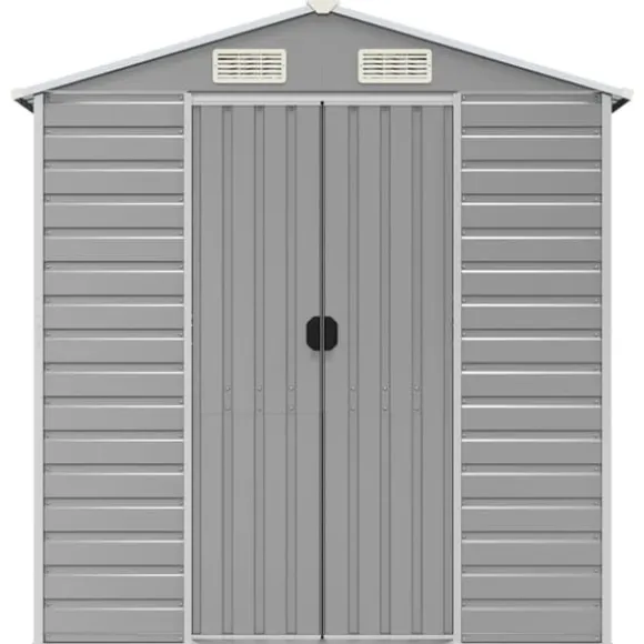 Haveskur i galvaniseret stål - Multifunktionel opbevaring | Størrelse: 191x215x198 cm | Farve: Lysegrå