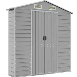 Haveskur i galvaniseret stål - Multifunktionel opbevaring | Størrelse: 191x215x198 cm | Farve: Lysegrå