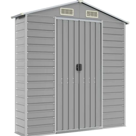 Haveskur i galvaniseret stål - Multifunktionel opbevaring | Størrelse: 191x215x198 cm | Farve: Lysegrå