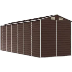 Haveskur i galvaniseret stål - Multifunktionelt opbevaringsskur | Størrelse: 191x555x198 cm | Farve: Brun