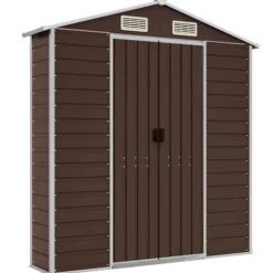 Haveskur i galvaniseret stål - Multifunktionelt opbevaringsskur | Størrelse: 191x555x198 cm | Farve: Brun