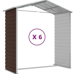 Haveskur i galvaniseret stål - Multifunktionelt opbevaringsskur | Størrelse: 191x555x198 cm | Farve: Brun