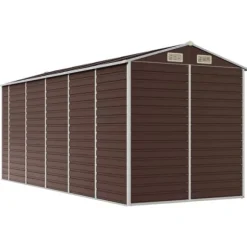 Haveskur i galvaniseret stål - Robust opbevaringsløsning | Farve: Brun | Størrelse: 191x470x198 cm