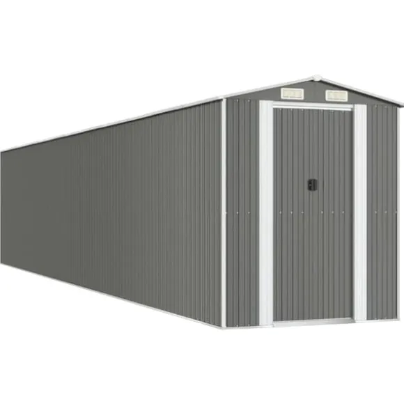 Haveskur i galvaniseret stål - Rummelig opbevaringsløsning | Farve: Lysegrå | Størrelse: 192x102x223 cm