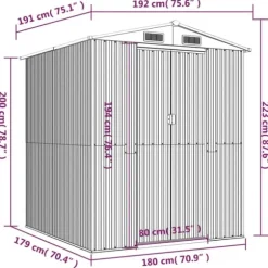 Haveskur i galvaniseret stål - Rummelig opbevaringsløsning | Farve: Lysebrun | Størrelse: 192x191x223 cm