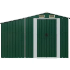 Haveskur i galvaniseret stål - Udendørs opbevaring | Farve: Grøn | Størrelse: 277x93x179 cm