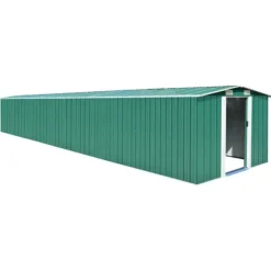 Haveskur i galvaniseret stål - Opbevaring af havemøbler | Farve: Grøn | Størrelse: 257x779x181 cm