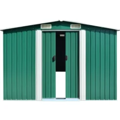 Haveskur i galvaniseret stål - Opbevaring af havemøbler | Farve: Grøn | Størrelse: 257x779x181 cm