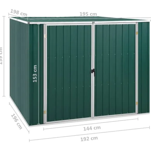 Haveskur i galvaniseret stål til opbevaring | L: 195 cm | B: 198 cm | H: 159 cm | Farve: Grøn