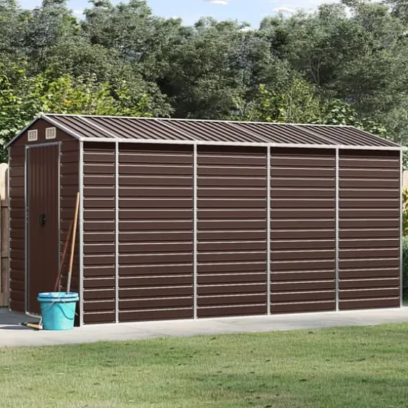 Haveskur i galvaniseret stål - Praktisk og robust opbevaring | Farve: Brun | Størrelse: 191x385x198 cm