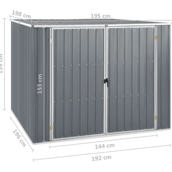Haveskur i galvaniseret stål - Opbevaringsskab til haven | Størrelse: 195x198x159 cm | Farve: Grå