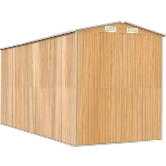 Haveskur i galvaniseret stål - Rummeligt opbevaringsskur | Farve: Lysebrun | Størrelse: 192x440x223 cm