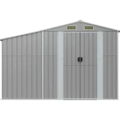 Haveskur i galvaniseret stål - Multiskur til værktøjer | Størrelse: 277x93x179 cm | Farve: Grå