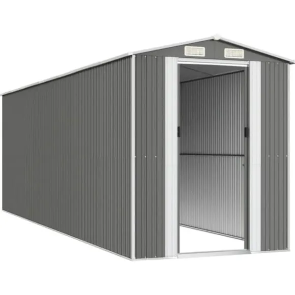 Haveskur i galvaniseret stål - Rummelig opbevaring | Farve: Lysegrå | Størrelse: 192x606x223 cm