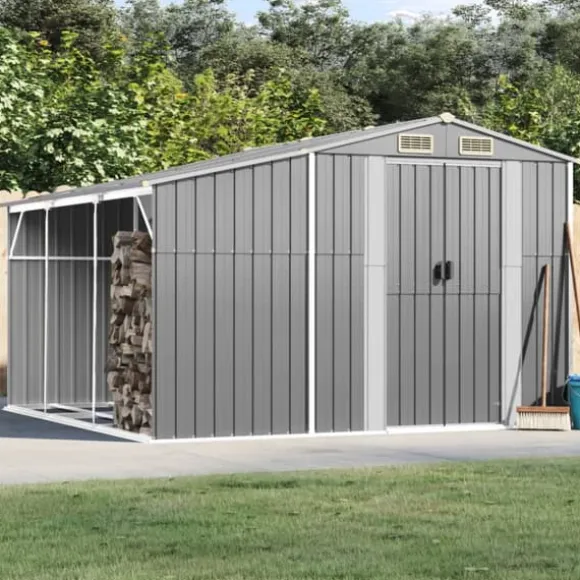 Haveskur i galvaniseret stål - Robust opbevaring | Farve: Grå | Størrelse: 277x279x179 cm