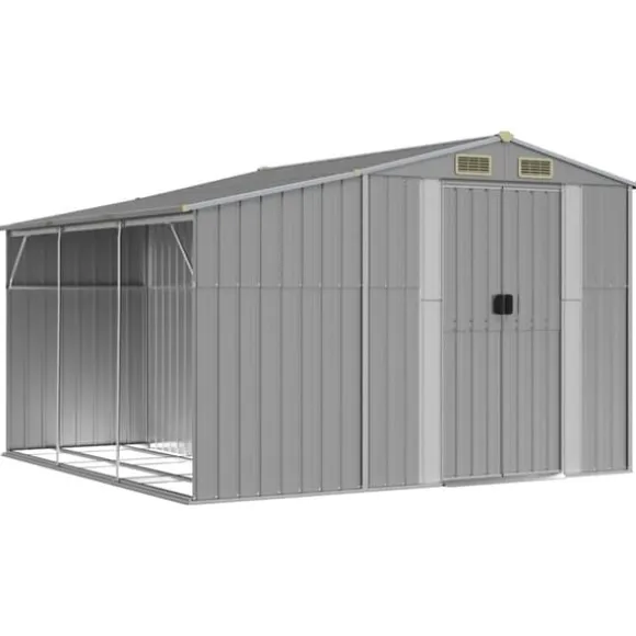 Haveskur i galvaniseret stål - Robust opbevaring | Farve: Grå | Størrelse: 277x279x179 cm